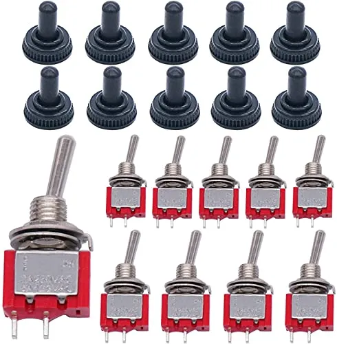 mxuteuk 10 Stück Mini-Kippschalter SPST 2 Position 2 Stifte EIN/AUS AC 125V 5A mit wasserdicht Schutzkappe MTS-101-10mz
