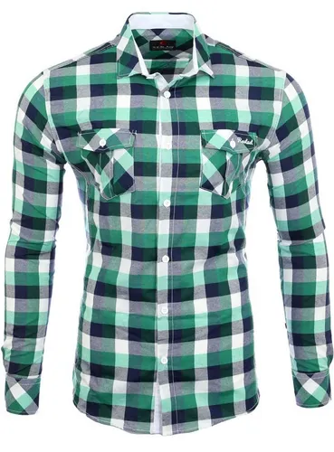 Reslad Herren Hemd Orlando RS-7060 (3-tlg.) – Kariertes Kontrast Karohemd in Grün, Größe S - Modisches Slim Fit Langarmhemd mit kariertem Design und kontrastierenden Elementen. Ideal für den stylishen Auftritt im Alltag. Pflegeleicht und bequem.