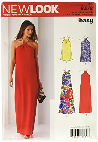 New Look 6372 Nähset für Damenkleider in Zwei Längen, Größe A (34-38-38-40-42-44)