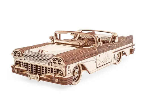 UGEARS® Traumcabriolet - 50er Jahre Luxusauto Puzzle - Puzzle-Modell des Ugears Traum Cabriolets, inspiriert von Luxusautos der 50er Jahre, mit beweglichem V-Motor und detaillierten Funktionen. Ideal für Sammler und Bastler.
