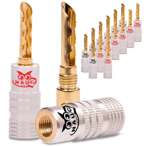 Hohl Bananenstecker 4mm schraubbar vergoldet 16x NAUC Stecker Lautsprecherkabel