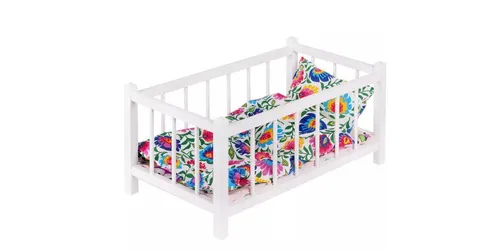 GOLDKIDS Puppenbett Naturholz Spielzeug Holzspielzeug mit Textilausrüstung (Bettwäsche Matratze), Kopfkissen Bettdecke Wiege für Puppen