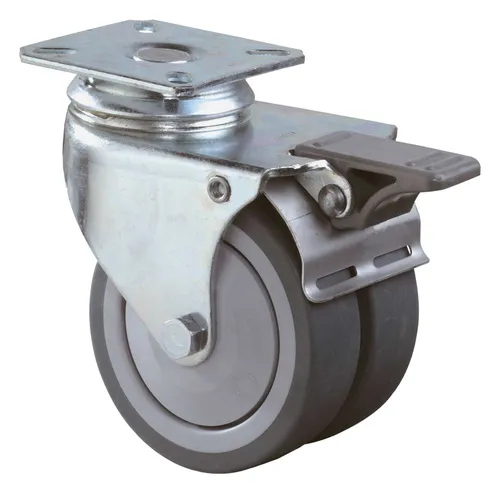 BS Rollen Doppellenkrolle mit Festeller und Gummirad Kugellager 50 mm - B120.A85.050