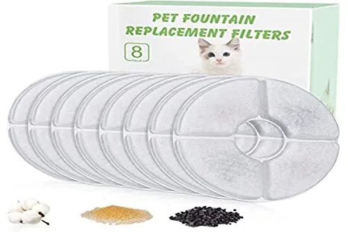 iRhodesy für Trinkbrunnen für Katzen und Hunde, Blumentrinkbrunnen iRhodesy mit Harz und Aktivkohle für Automatischen Blumenwasserspender Wasserbrunnen Trinkbrunnen Filter (8 Pack), RHS-020, Weiß, 34