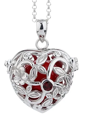 Nenalina Silber Halskette mit Engelsflüsterer Herz Anhänger - Ketten für Damen, handgefertigte 925 Sterling Silber Halskette mit roter Klangkugel, die Engel rufen soll – ideal als Geschenk für besondere Anlässe.