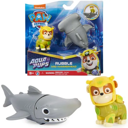 Paw Patrol Aqua Pups Set mit Rubble Figur und Hammer Fisch