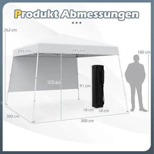 3x3m Pop-Up-Pavillon mit UV-Schutz in Weiß