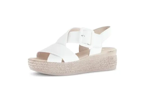 Gabor Damen Sandalette in Weiß, Größe 8 - Wanderschuhe mit hohem Tragekomfort und individuellem Klettverschluss. Edles Glattleder, gepolsterte Decksohle und leichtes Plateau für Stabilität und Stil.