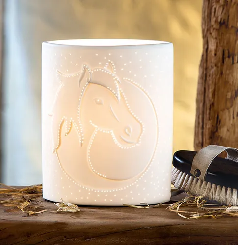 Gilde Porzellan Lampe Ellipse Pferdekopf 20 cm - Moderne Tischlampe aus Porzellan, ideal für Teenagerschlafzimmer und Wohnzimmer, bringt stilvolle Beleuchtung ohne Leuchtmittel und passt perfekt in jede Einrichtung.