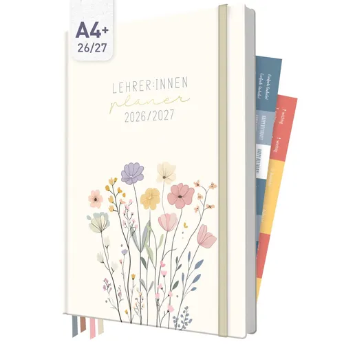 Häfft Lehrer-Planer 2026/2027 A4+ Flower Joy - Taschenkalender im A4+ Format (216 x 303 mm) mit praktischer Buchbindung. Ideal für die optimale Planung des Schuljahres 2026/2027. Perfekt organisiert und stilvoll!
