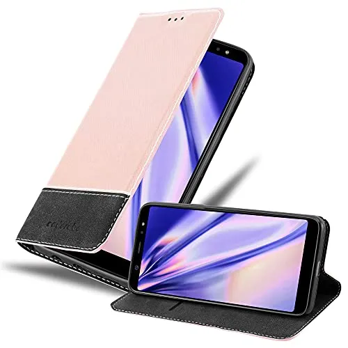 Cadorabo Hülle kompatibel mit Samsung Galaxy A6 Plus 2018 aus Kunst Leder Flip Klappbare Stoßfeste Magnetische [Standfunktion] [Kartenfächern] Cover Hülle für Galaxy A6 Plus 2018 Tasche in Rosa