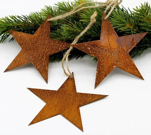 LB H&F Lilienburg Weihnachtsbaumkugel 3er SET Anhänger Weihnachtsbaum Stern Sterne Deko Weihnachten Rost, Weihnachtsanhänger Christbaumschmuck Gartendeko Winter rostig
