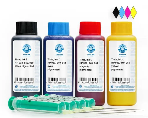 Octopus Fluids Pure Ink 4X 100 ml - Nachfülltinte für HP Drucker - Tintennachfüllungen für HP 932, 933, 940, 950, 951 mit 400 ml Pure Ink und leicht verständlicher Nachfüllanleitung - höchste Qualität aus Deutschland für brillante Druckergebnisse.
