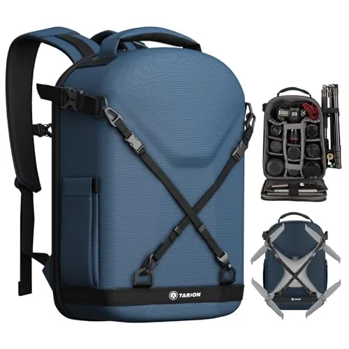 TARION Hartschalenkoffer Kamerarucksack: Rundum Hardshell Kameratasche Rucksack Fototasche DSLR Rucksack Tasche mit wasserdichtem Regenschutz Laptop/Stativfach für Männer Frauen Fotografen Blau