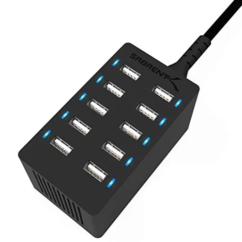 SABRENT USB Ladegerät, 60Watt 10ports USB-Schnellladegerät Ladestation Mehrfach, mit Netzteil, Ladestation für MacBook, USB-C Laptops, Nexus, iPhone, Samsung Galaxy (AX-TPCS)