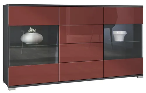 Vladon Sideboard Bari V1 - Elegantes Design in Anthrazit matt/Bordeaux Hochglanz - Stylisches Sideboard mit 2 Türen und 4 Schubladen, ideal für modernen Stauraum und dekorative Präsentation.