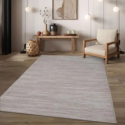 TT Home In-& Outdoorteppich Wetterfest Terrasse Balkon Esszimmer Modernes Boho Design Skandinavisch Meliert Unifarben, Farbe:Hellcreme Beige, Größe:200 cm Quadrat