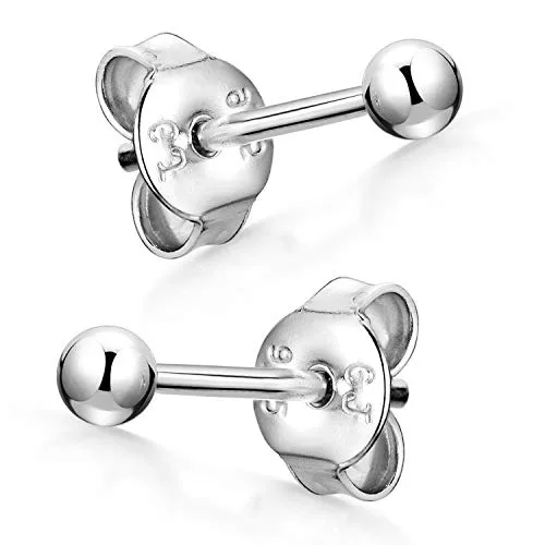 Materia Ohrstecker Silber 925 klein - 3mm Damen Herren Ohrringe Kugel für Ohrknorpel Ohr oben SO-434-3mm