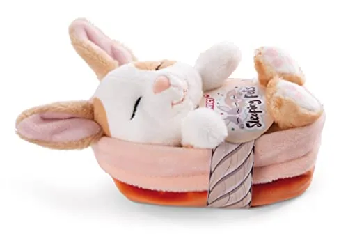 Nici 48707 Sleeping Pets Bunnies - 12cm schlafender Hase im Kuschel-Körbchen, superweich und niedlich mit gestickten Schlafaugen