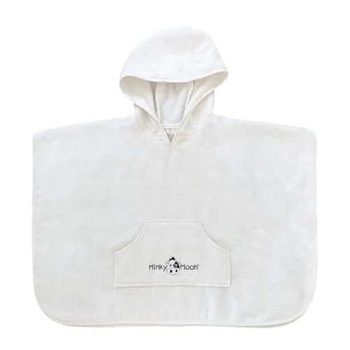 Minky Mooh Flauschiger Badeponcho Kinder aus Bio-Baumwolle, Oeko-TEX - 60x70 Badetuch Kinder Poncho - Frottee Badeponcho Mädchen, Jungen, Weiß