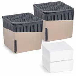 WENKO Raumentfeuchter Mod. Cube, Beige, 2er Set - Luftentfeuchter im modernen Cube-Design, ideal für Räume bis 80 m³. Schützt vor Feuchtigkeit, Schimmel und unangenehmen Gerüchen, ganz ohne Strom!
