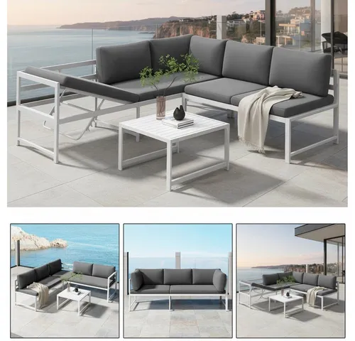 Mucola Gartenlounge-Set Ecklounge mit Liegefunktion - Garten-Lounge-Set mit wetterfestem Aluminium, bietet Liegefunktion durch verstellbare Rückenlehne und umfasst 2 Sofas, 1 Tisch und 11 Auflagen für maximalen Komfort.