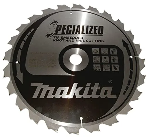 Makita Kreissägeblatt B-33087, 355 mm, 24 Zähne für Holz - Zubehör Elektrowerkzeuge, robustes Tiefzahnsägeblatt mit starker Verbindung zwischen Körper und Schneide für präzise Holzschnitte.