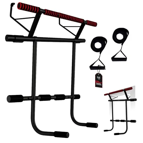 OcioDual Klimmzugstange Türrahmen mit Dip-Station Schraubenlose, Klimzugststange für Tür + Suspension-Trainingsgurte, Klemmstange Türrahmen, Heimübung, Pull Up Bar Door, Reckstange indoor