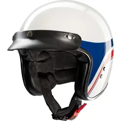 Redbike RB-803 Silverstone Jethelm - Weiß/Blau/Rot - XL - Motorradhelm mit Fiberglas Außenschale, Metallic-Lackierung und komfortablem Textilinnenfutter. Ideal für Sicherheit und Stil beim Fahren, zertifiziert nach ECE 22.06.