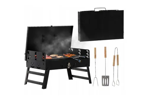 Bellushortus Klappbarer Holzkohlegrill für den perfekten Grillgenuss - Kompakter, klappbarer Grill mit praktischer Gabel und Spachtel. Ideal für unterwegs, Maße: 44x23x48 cm, perfekt für Picknicks und Camping.