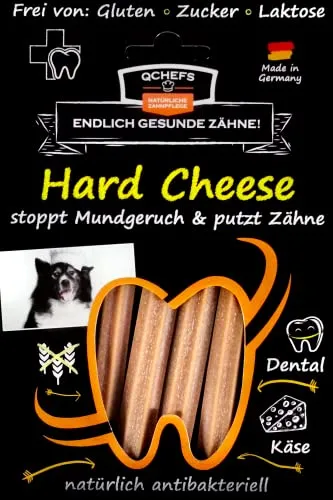 QCHEFS Hard Cheese 4 Kauknochen für kleine Hunde und Welpen, Natürlich antibakterielle Zahnpflege - Veggi Bully Stick- bei Mundgeruch & Zahnstein