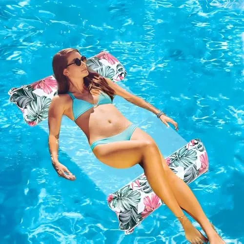 Inflatable Pool Float Erwachsene,4-in-1 Wasserhängematte, Aufblasbare Pool Liege & Schwimmstuhl, Wasser Lounge Matratze Sommer Pool Zubehör, Tragbar & Schnell Aufblasbar
