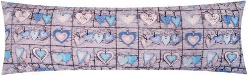 Heubergshop Seitenschläferkissenbezug, (1 Stück), Seersucker 40x145cm Herzen Landhaus Grau Blau Baumwolle (EW-358/2)