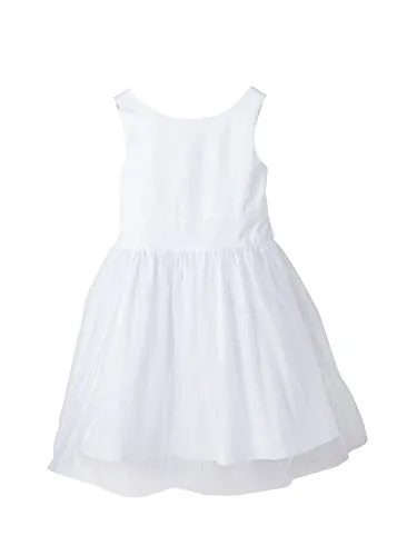 Vertbaudet Festliches Mädchenkleid aus Satin und Tüll in Weiß 98/104 - Elegantes, ärmelloses Kleid mit runden Ausschnitt und dekorativem Knopfverschluss. Das breite Bindeband sorgt für einen perfekten Sitz und verleiht dem Outfit einen besonderen Charme.