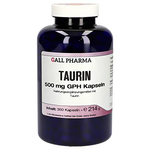 Gall Pharma Taurin 500 mg GPH Kapseln - 360 Stück für Ihre Gesundheit - Aminosäure Taurin, unterstützt Ihre Energie und Vitalität mit hochwertigen 500 mg pro Kapsel.
