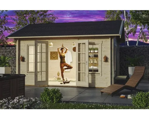 Blockbohlenhaus SKAN HOLZ Montreal 2 - Dämmbares Gartenhaus - Gartenhaus mit Satteldach, ideal für individuelle Gestaltung und perfekt für Dachpfannen vorbereitet.