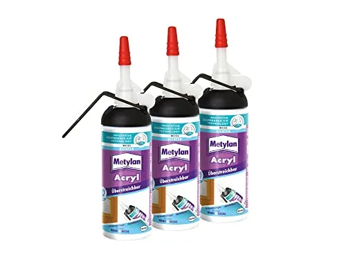 Metylan Struktur Acryl Wand und Decke, dehnfäige Dichtmasse für Anschlussfugen, mit easy pulse System für direkten Gebrauch ohne Katuschen Pistole, altweiss, 3x100ml