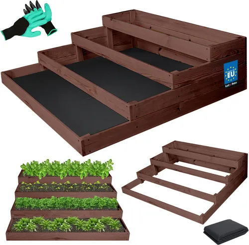 KOTARBAU® Hochbeet Hochbeete für Garten Anzuchtkasten 120x120cm + Handschuhe mit Krallen Braun Imprägniert Blumenkasten Palettenrahmen Pflanzturm Hochbeete-kit Pflanzkübel außen Gemüseanbau Holzkiste