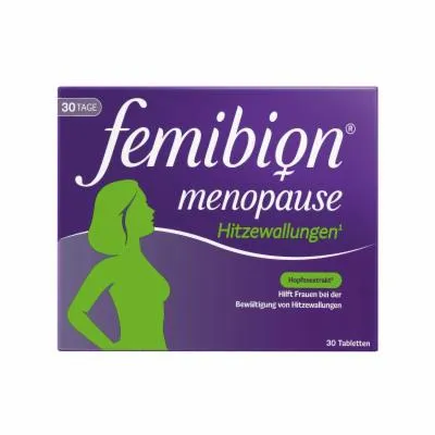 Femibion Menopause Hitzewallungen Tabletten - Nahrungsergänzungsmittel für Frauen in den Wechseljahren, hilft hormonfrei bei Hitzewallungen mit Pflanzenextrakt aus Hopfen und unterstützt das Wohlbefinden.