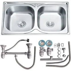 Edelstahl Küchenspüle 80x50 cm Doppelbecken mit Abtropffläche