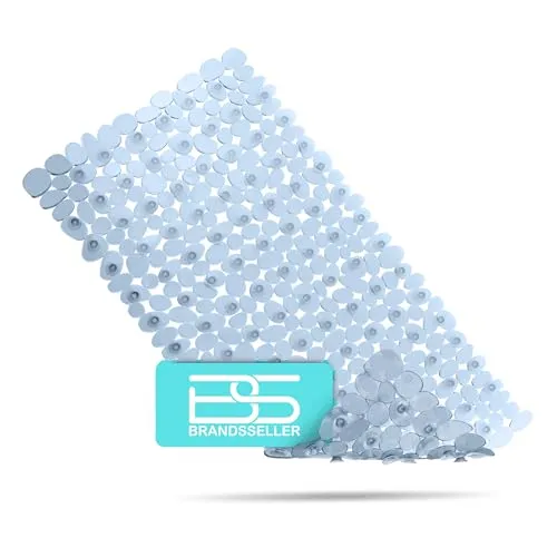 Brandsseller Badewanneneinlage 70x35 cm Badewannenmatte Duschmatte in Steinoptik Blau-Transparent