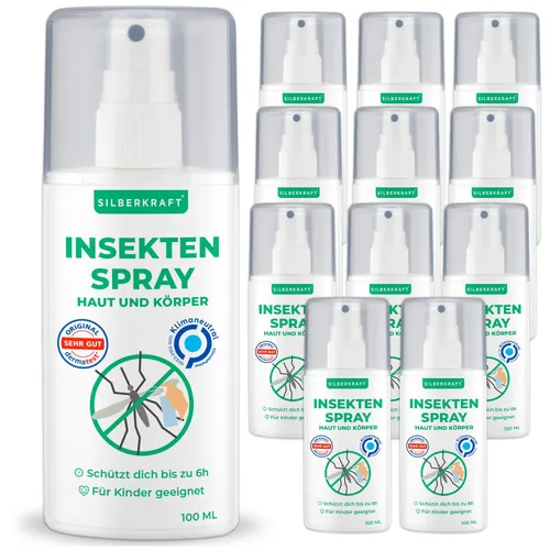 SILBERKRAFT Insektenspray für Haut & Körper - Das SILBERKRAFT Insektenspray bietet langanhaltenden Schutz vor Insektenstichen bis zu 6 Stunden. Ideal für Reisen und den Einsatz im Freien, sorgt es für ein angenehmes Hautgefühl ohne schädliche Chemikalien.