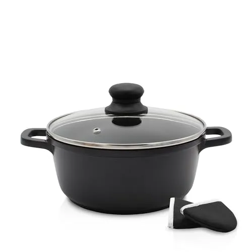 Karl Krüger 22016TH Aluguss-Fleischtopf Leipzig mit Thermogrips, 16 cm - Kochtöpfe, robuster Aluguss mit hitzebeständigem Glasdeckel, ideal für fettfreies Kochen und gleichmäßige Hitzeverteilung.