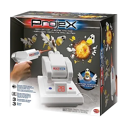 Bizak Projex Set mit 1 Pistole für Projektion und Schießen, 3 Schwierigkeitsstufen, 1-Spieler- oder Mehrspieler-Modus, Spiel für Jungen und Mädchen ab 6 Jahren (Bizak 62942718)