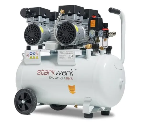 Starkwerk Flüsterkompressor SW457/8 - Leiser 50L Kolbenkompressor - Kompressoren: Ölfrei und besonders leise mit nur 69 dB, ideal für empfindliche Anwendungen. Hohe Ansaugleistung von 340 l/min bei maximal 8 bar.