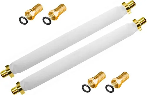 ARLI 2x Fensterdurchführung 20 cm – Selbstklebend + 4x F-Stecker vergoldet | SAT TV Flachkabel für Fenster & Türen