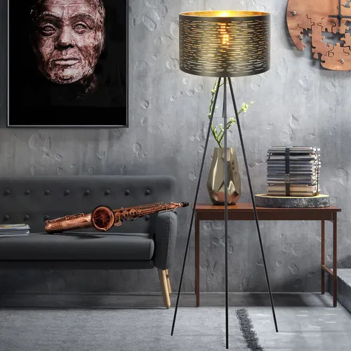 Moderne Stehlampe TUNNO 3-Bein schwarz gold von ETC Shop