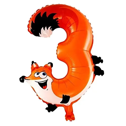 Folienballon Zahl 40 cm im Tier-Design für Luftbefüllung - für Geburtstag Hochzeit Party - Ballon im Zahlen-Design Jubiläum Geschenk Luftballon Zahlenballon riesen Nummer Deko Kinder Deko (Zahl 3)
