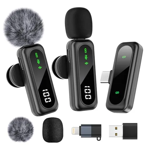 FSXEU Kabellos Lavalier Mikrofon für iPhone/Android/Pc, Mini mikrofon mit Rauschunterdrückung, kompatibel für Videoaufnahmen, Vlog, Interviews, YouTube, Tiktok
