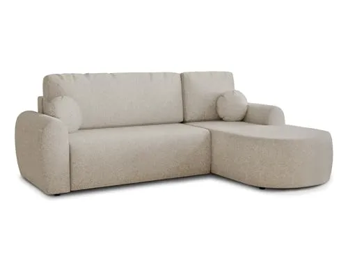 Ecksofa Jazz mit Schlaffunktion und Bettkasten - Beige Bouclé-Stoff - Ecksofa mit Schlaffunktion und Bettkasten, ideal für kleine Räume. Das elegante Bouclé-Material sorgt für einen modernen Look und hohen Komfort.